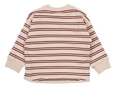 Råhvid sweatshirt med mørkerøde striber fra Petit Piao PP727 off white dark red bagfra